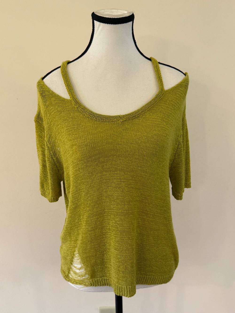 Olive Off-Shoulder Knit Sweater with Strap Detail